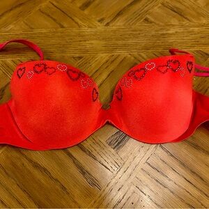 Victoria's Secret Very Sexy Red Bra with Rhinestone Hearts Padded Demi